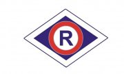emblemat wydziału ruchu drogowego. trapez literą R
