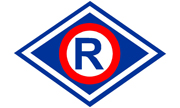znak ruchu drogowego, rąb a w nim litera R